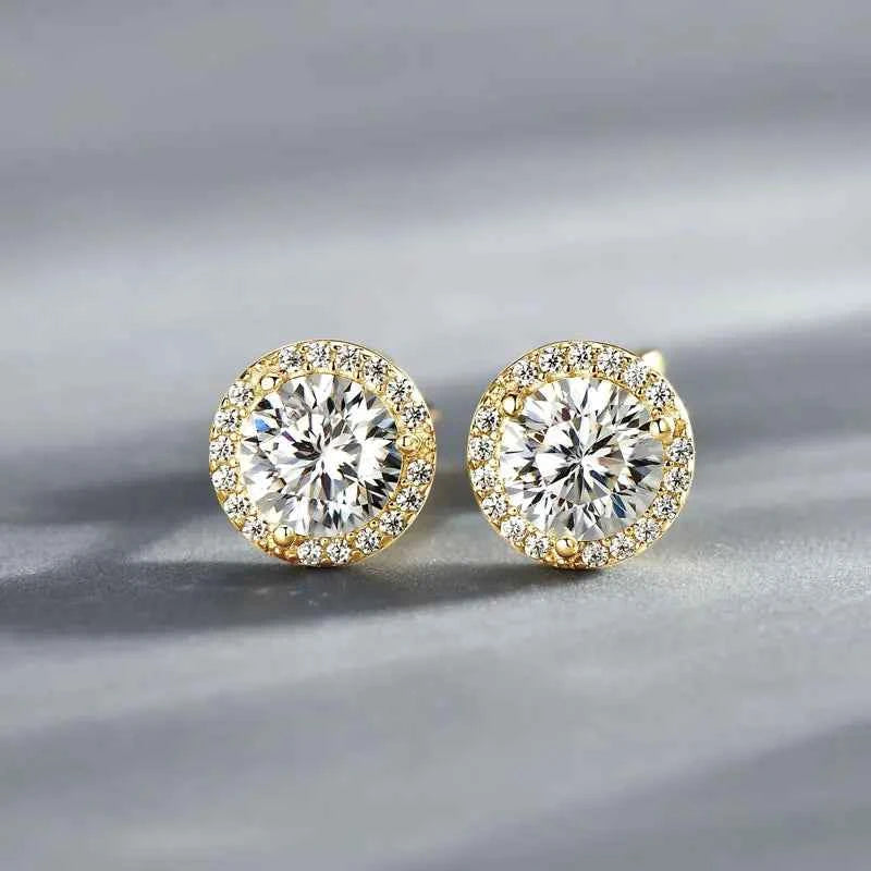 5mm 0.5ct Moissanite Halo Stud Earrings, Real 10K Solid Gold Screw Back Piercing Design – Melisande