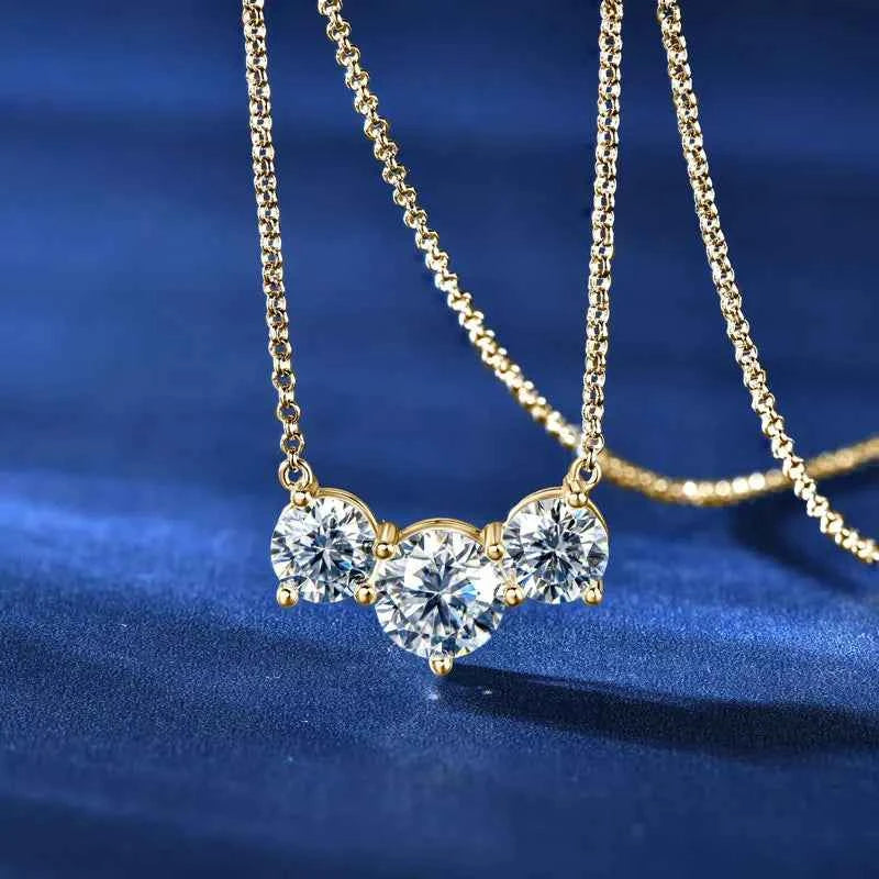 Anziw 4.0cttw 1ct 2.0ct D Moissanite Three Stone Pendant Necklace Real Silver 925 Adjustable Chain Simple Collar Gifts for Women