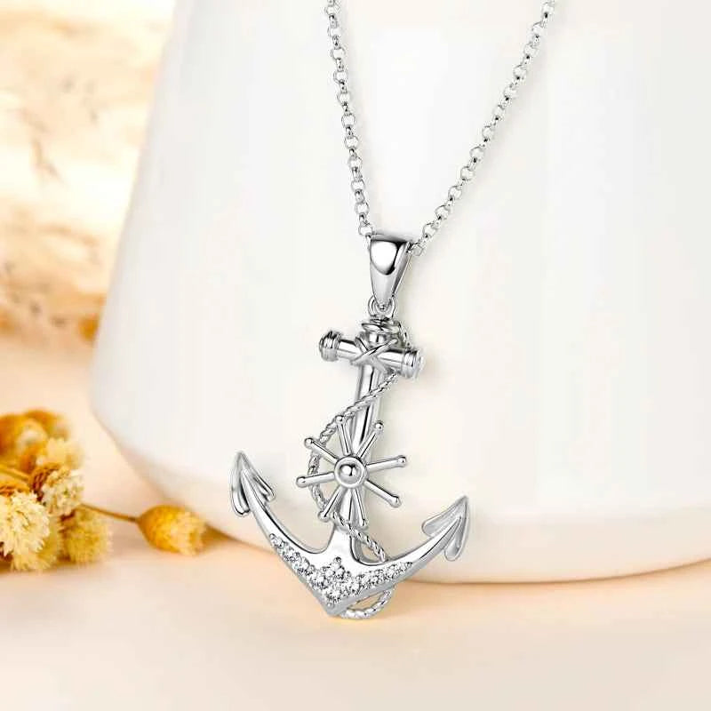 Anchor Cross Pendant Necklace with Moissanite, 925 Sterling Silver Adjustable Chain – Symbol of Faith and Strength – Melisande