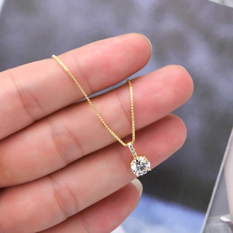 6.5mm 1ct Moissanite Pendant Necklace, 925 Sterling Silver Box Chain – Melisande