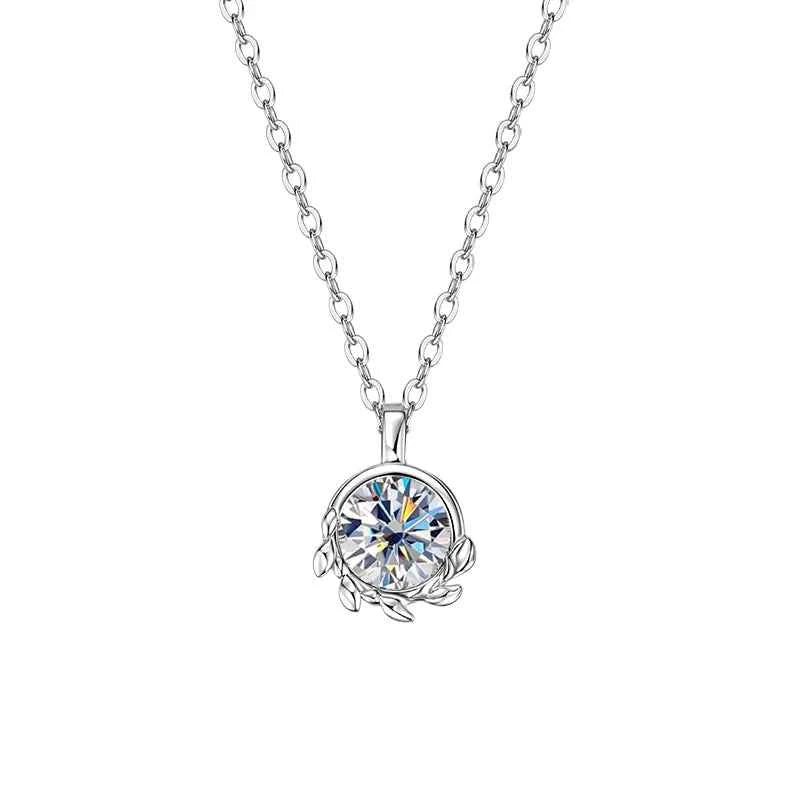 6.5mm 1ct D Color Moissanite Olive Leaf Pendant Necklace, Real 925 Sterling Silver Adjustable Chain – Melisande