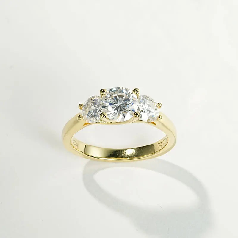 Moissanite Three-Stone Ring – 925 Sterling Silver 2.0cttw D Color 6.5mm Certified Women’s Wedding Band | Melisande