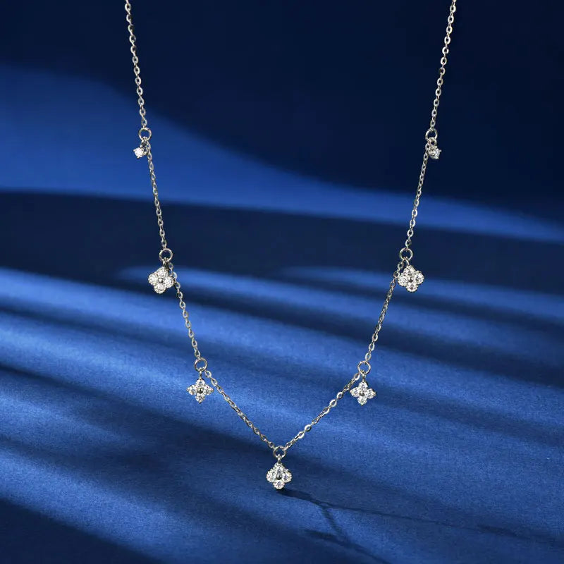 2mm Moissanite Four Clover Pendant Necklace, 925 Sterling Silver Flower Charm Clavicle Chain – Women’s Fine Jewelry – Melisande