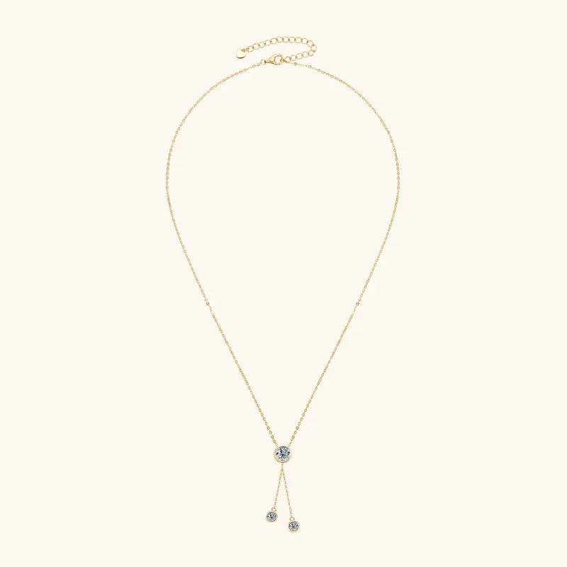 1.6cttw 6.5mm Moissanite Pendant Necklace, Bubble Crown Clover Tassel Y-Shaped Design, 925 Sterling Silver Adjustable Chain – Melisande