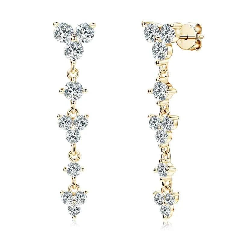 925 Sterling Silver Long Drop Earrings, 4mm D Color Moissanite Piercing Studs – Melisande