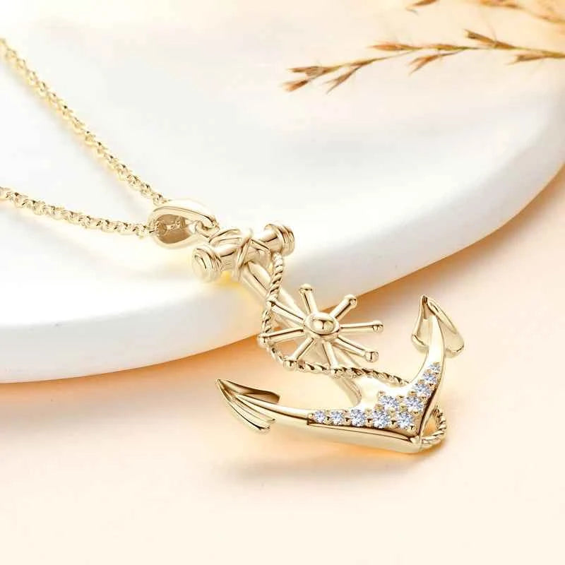 Anchor Cross Pendant Necklace with Moissanite, 925 Sterling Silver Adjustable Chain – Symbol of Faith and Strength – Melisande