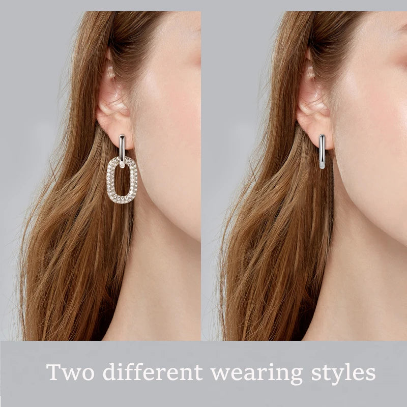 925 Sterling Silver Paperclip Link Hoop Earrings – Round Moissanite Drop Dual-Purpose Jewelry for Women | Melisande