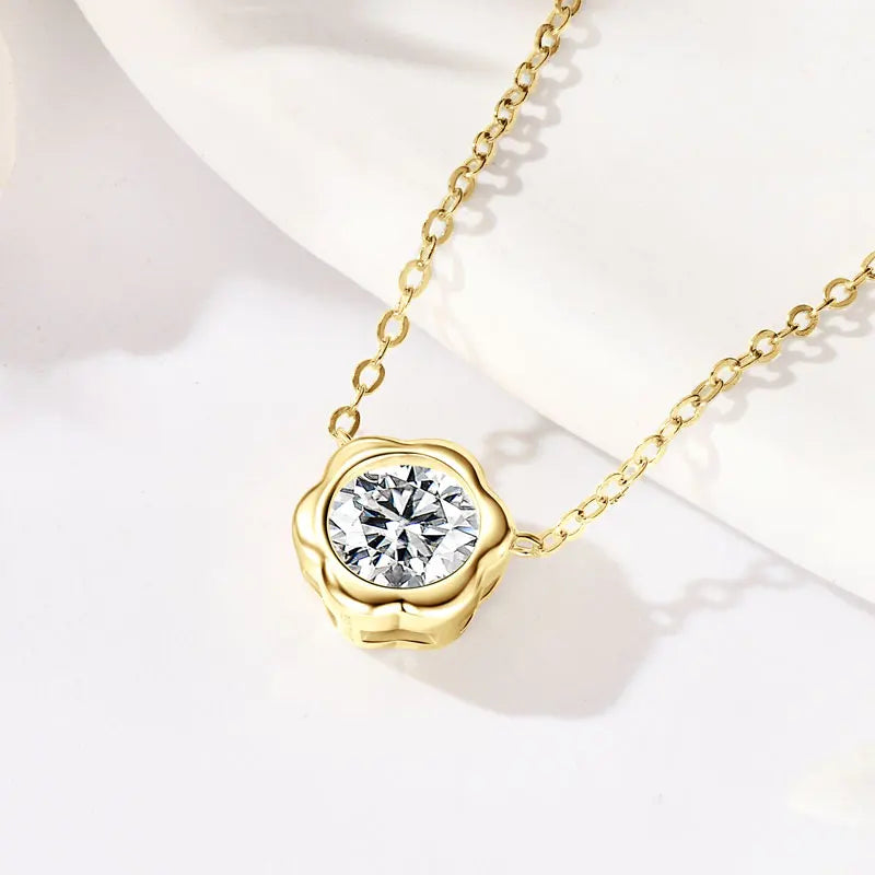 6.5mm 1.0ct Moissanite Petal Pendant Necklace, 925 Sterling Silver Adjustable Chain – Melisande