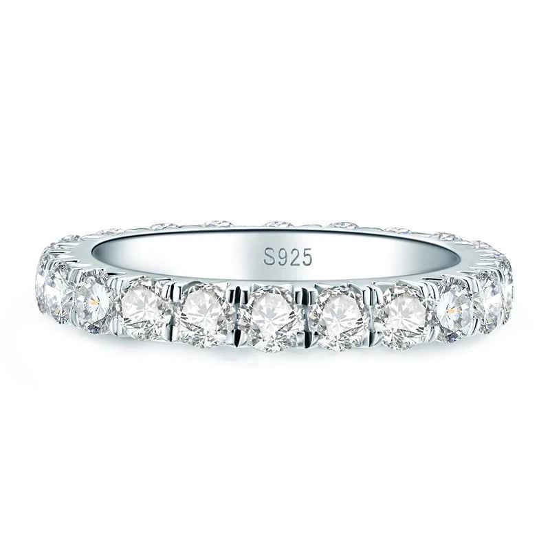 Moissanite Eternity Ring – 925 Sterling Silver White Gold Plated 3mm D Color Wedding Band | Melisande