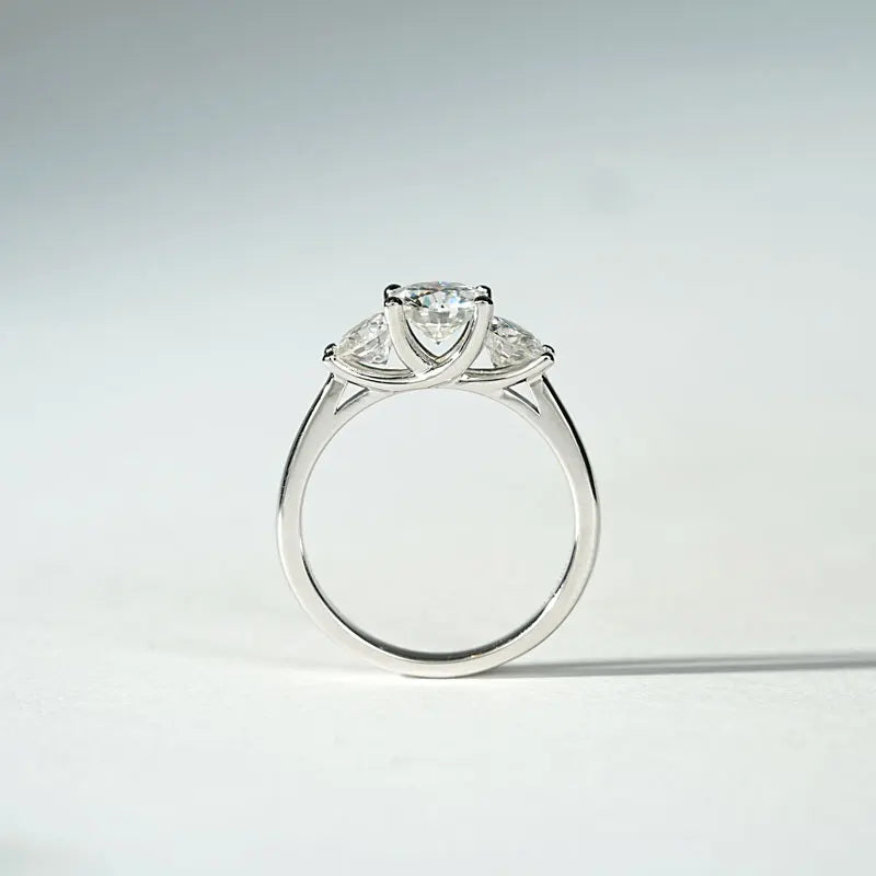 Moissanite Three-Stone Ring – 925 Sterling Silver 2.0cttw D Color 6.5mm Certified Women’s Wedding Band | Melisande