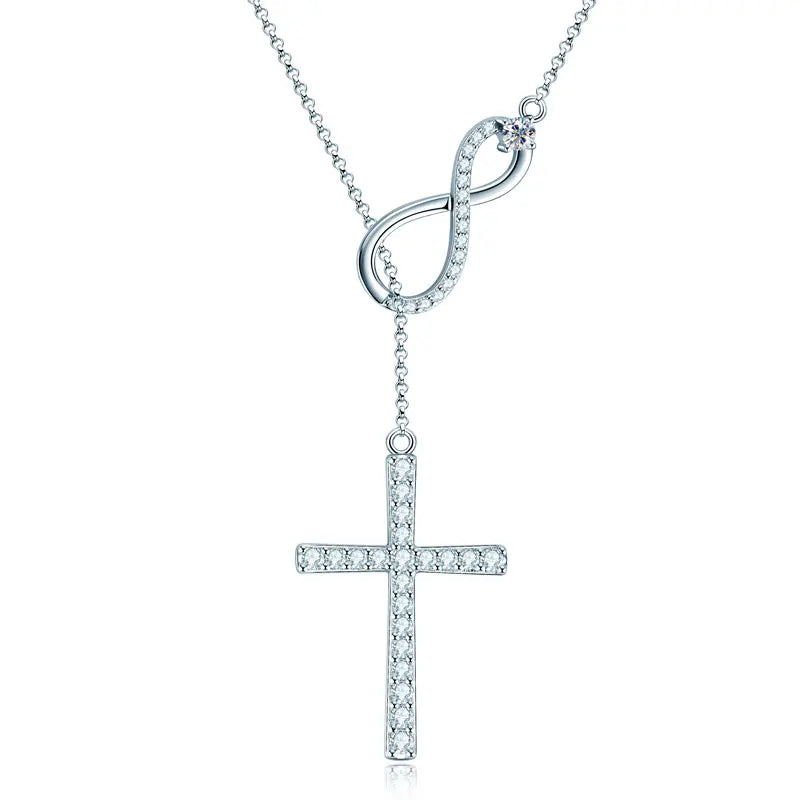 Faith Hope Cross & Infinity Moissanite Pendant Necklace, 925 Sterling Silver - Melisande
