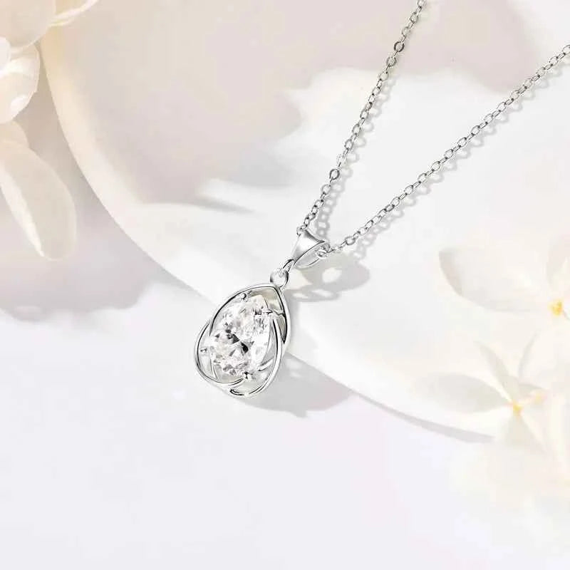 Anizw 2.0CT Teardrop Pear Cut Moissanite Pendant Necklace for Women Real 925 Silver Adjustable Chain Certified s925 Jewelry Gift