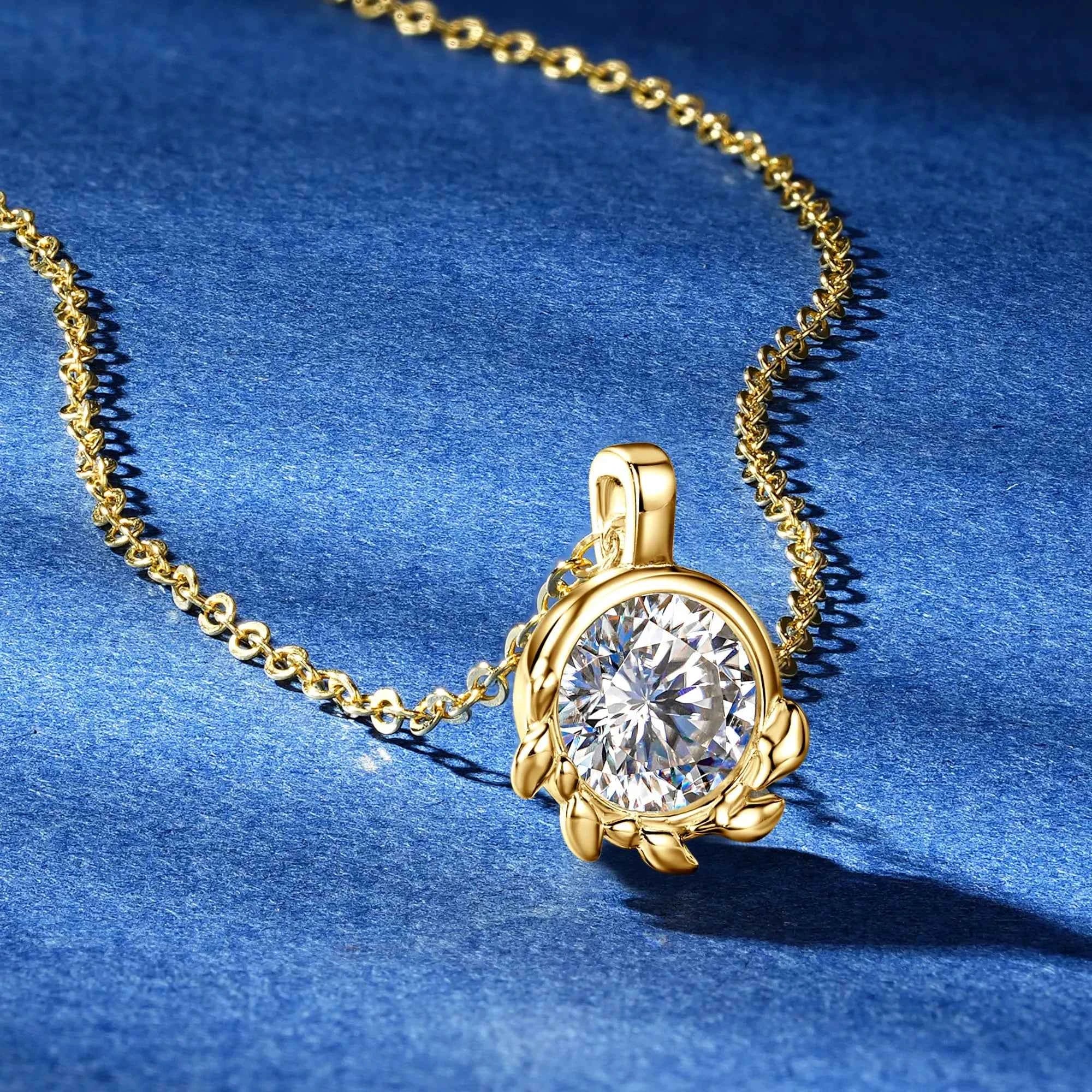 6.5mm 1ct D Color Moissanite Olive Leaf Pendant Necklace, Real 925 Sterling Silver Adjustable Chain – Melisande