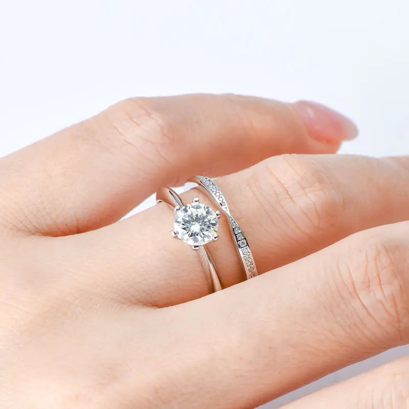 Moissanite Bridal Ring Set – 925 Sterling Silver 1.0ct D Color Solitaire & Eternity Wedding Bands | Melisande