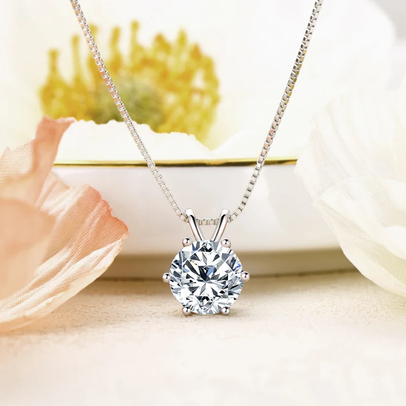 Moissanite Pendant Necklace – 925 Sterling Silver 2.0ct & 3.0ct Classic Engagement Jewelry Gift | Melisande