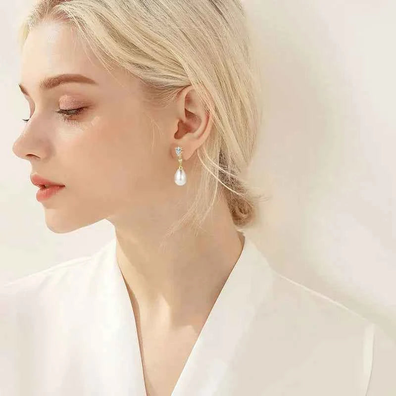 Elegant 13mm White Shell Pearl Drop Stud Earrings, 925 Sterling Silver – Perfect for Engagement & Wedding – Melisande