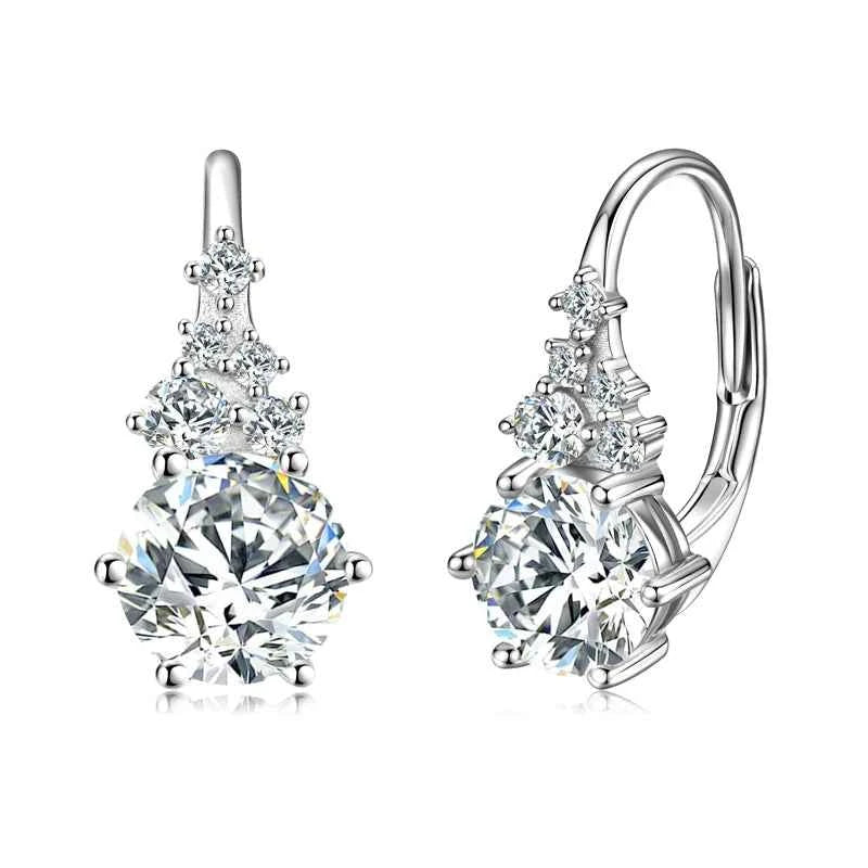 925 Sterling Silver Four-Leaf Clover Drop Hoop Earrings, 3mm D Color Moissanite Stones – Melisande