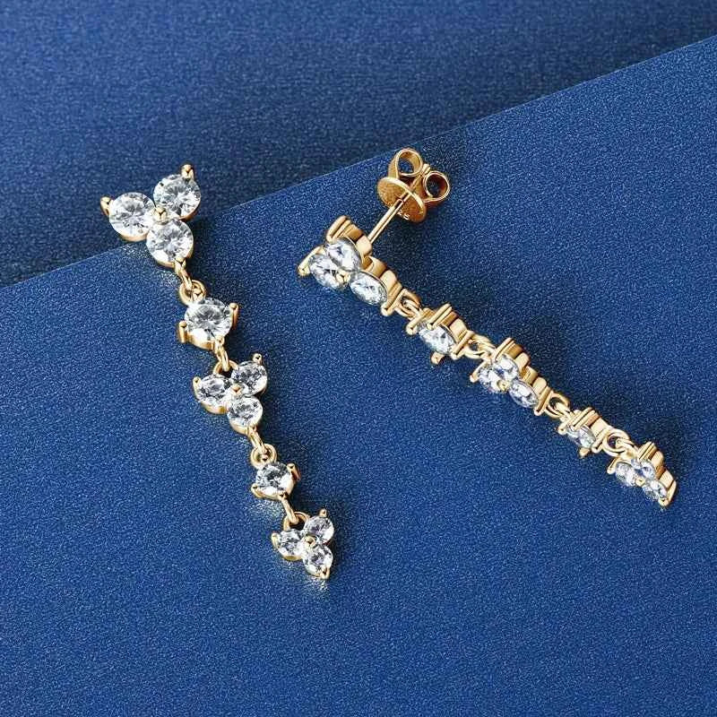 925 Sterling Silver Long Drop Earrings, 4mm D Color Moissanite Piercing Studs – Melisande