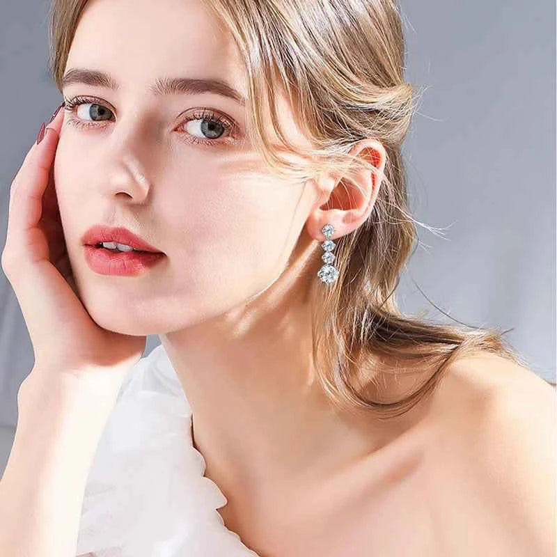 Certified 1CT 2CT Moissanite Earrings Long Drop Earrings Dangle Piercing Ear Wedding Jewelry Original 925 Silver for Women Gift