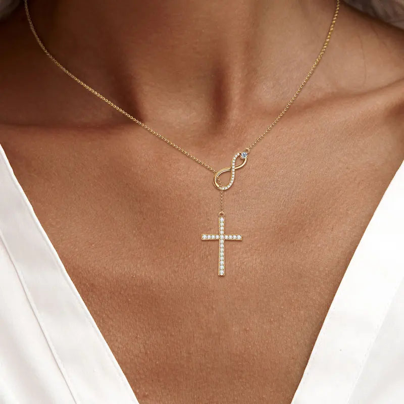 Faith Hope Cross & Infinity Moissanite Pendant Necklace, 925 Sterling Silver - Melisande