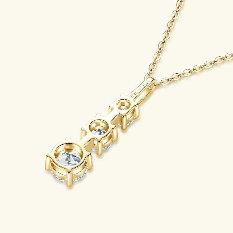 1.8cttw D Color Moissanite Three-Stone Pendant Necklace, 925 Sterling Silver Adjustable Chain – Melisande