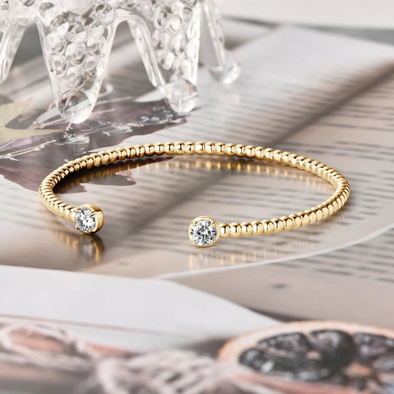 Moissanite Open Bangle Cuff – 925 Sterling Silver 0.5ct D Color 5mm Round Certified Women’s Jewelry | Melisande