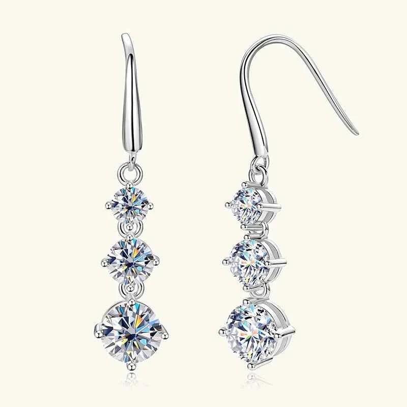 3.60cttw D VVS1 Moissanite Drop Hook Earrings, 925 Sterling Silver Sparkling Design – Melisande