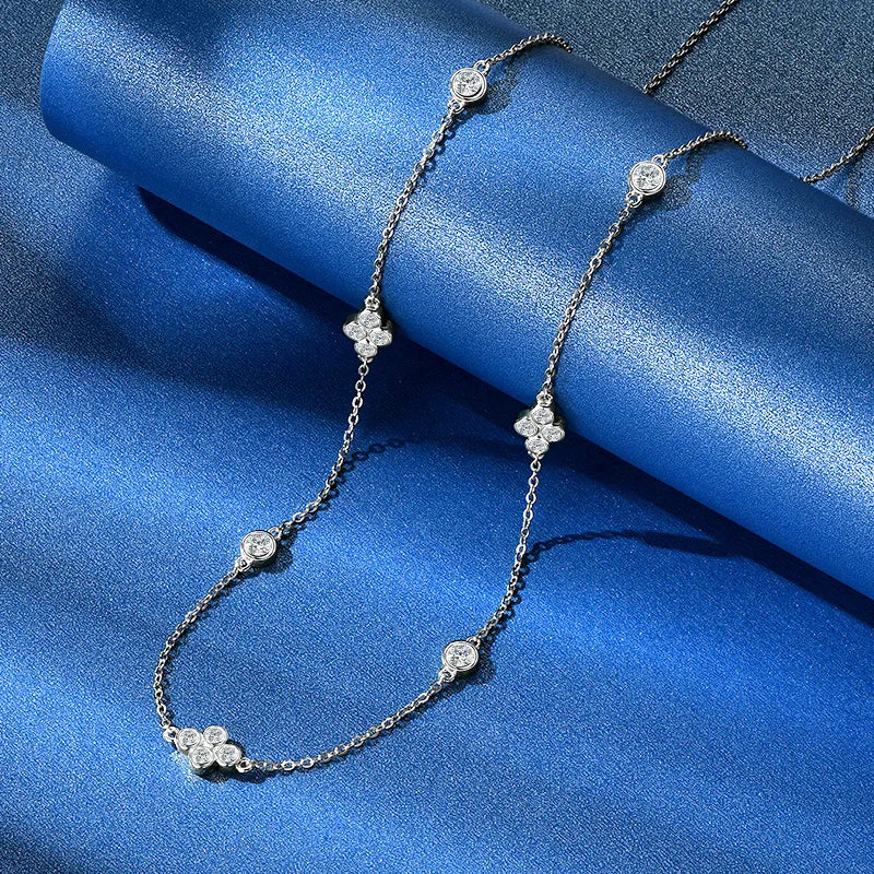 2mm Moissanite Four Clover Pendant Necklace, 925 Sterling Silver Flower Charm Clavicle Chain – Women’s Fine Jewelry – Melisande
