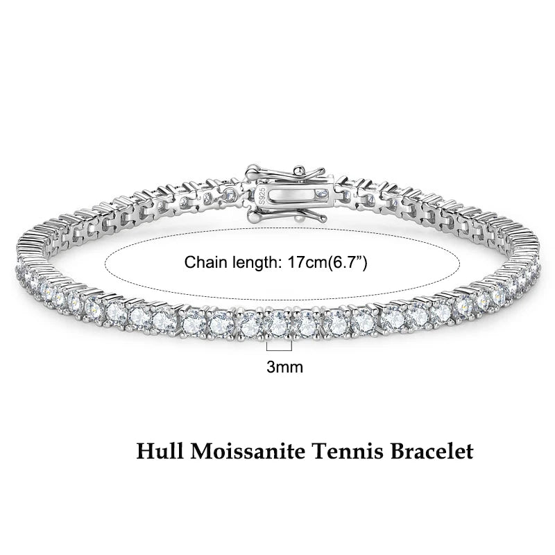Moissanite Tennis Bracelet, 925 Sterling Silver, 14K Gold Plated, 3mm & 5mm D VVS1 Round Stones – Women’s Fine Jewelry – Melisande
