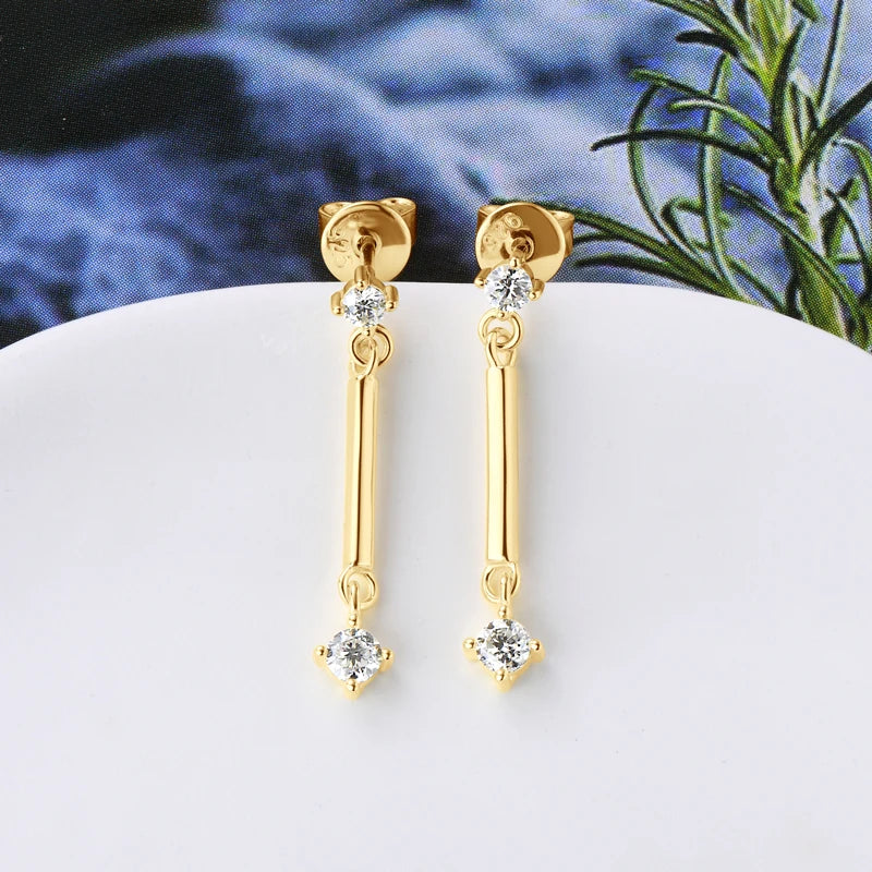 D Color Long Moissanite Drop Earrings – 925 Sterling Silver Piercing Stud Jewelry for Women | Melisande