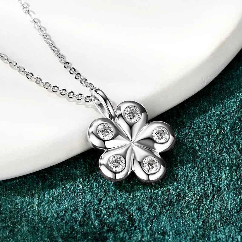 925 Sterling Silver Moissanite Flower Petal Pendant Necklace, Adjustable Chain – Elegant Wedding Jewelry – Melisande