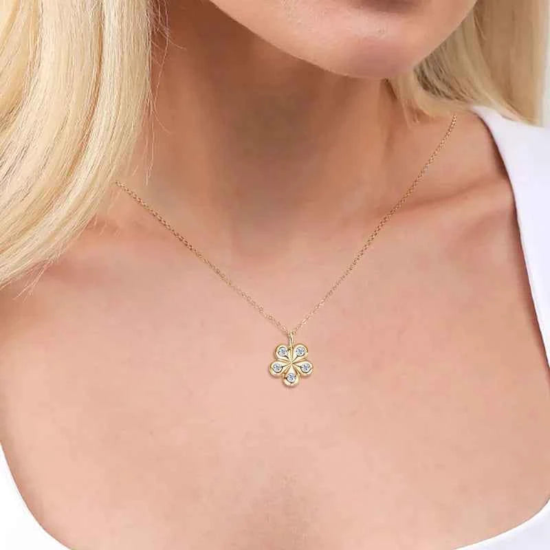 925 Sterling Silver Moissanite Flower Petal Pendant Necklace, Adjustable Chain – Elegant Wedding Jewelry – Melisande