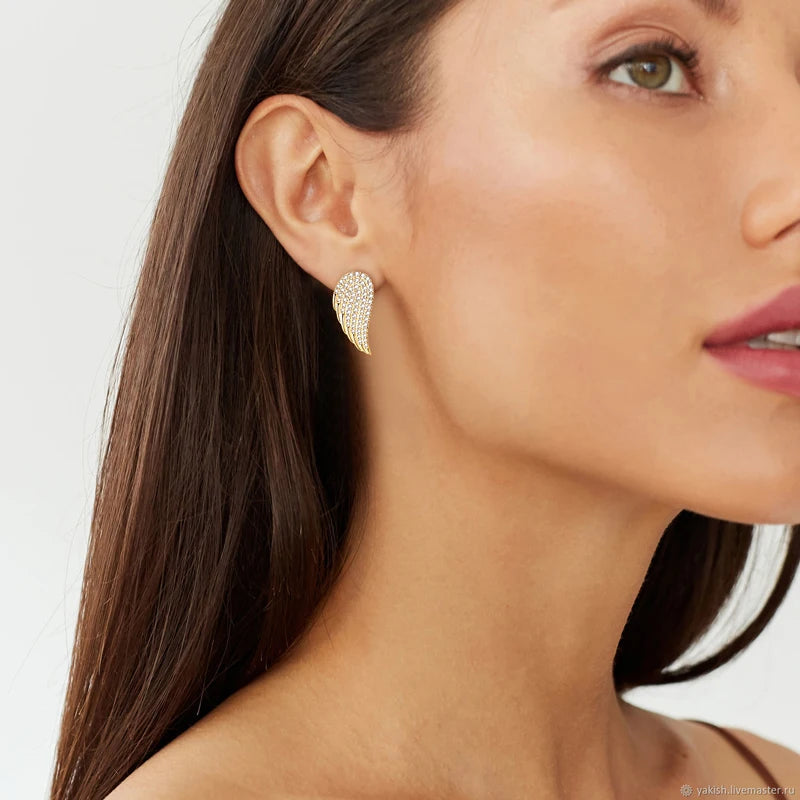 Angel Wing Moissanite Drop Stud Earrings – 925 Sterling Silver – Full Pave Design – Women’s Fine Jewelry | Melisande