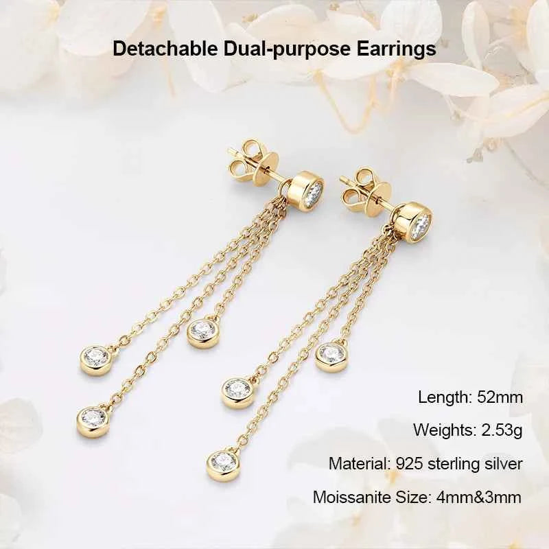 Moissanite Star Tassel Earrings – 925 Sterling Silver Certified Drop Dangle Jewelry | Melisande