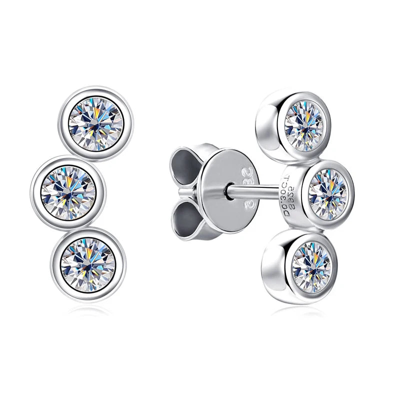 4.5mm / 4mm / 3mm All Moissanite Climber Earrings, 925 Sterling Silver Stud Design – Unisex Fine Jewelry for Women & Men – Melisande