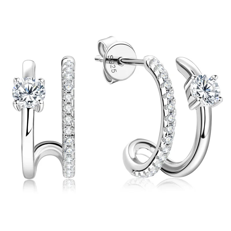 4mm Moissanite Double-Sided Ear Cuffs – 925 Sterling Silver Hoop Piercing Stud Earrings for Women | Melisande