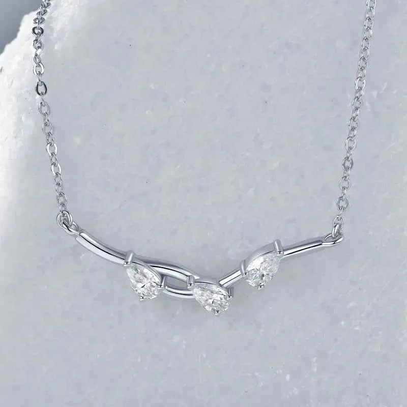 1.05cttw Pear Cut Moissanite Tree Branch Pendant Necklace, 925 Sterling Silver Adjustable Chain – Melisande
