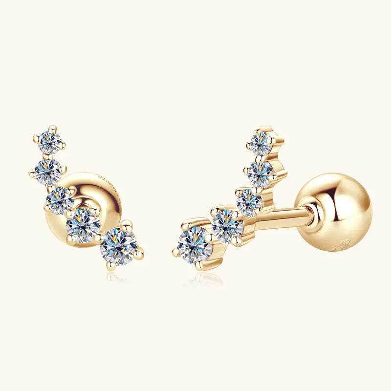 Moissanite Stud Earrings – 10K Yellow Gold D Color 5-Stone Certified Wedding Jewelry | Melisande