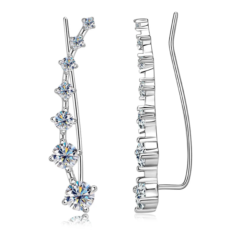 4.5mm / 4mm / 3mm All Moissanite Climber Earrings, 925 Sterling Silver Stud Design – Unisex Fine Jewelry for Women & Men – Melisande