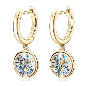 Gold Hoop Drop Earrings, 1ct / 2ct Moissanite Stones, Genuine 925 Sterling Silver – Melisande