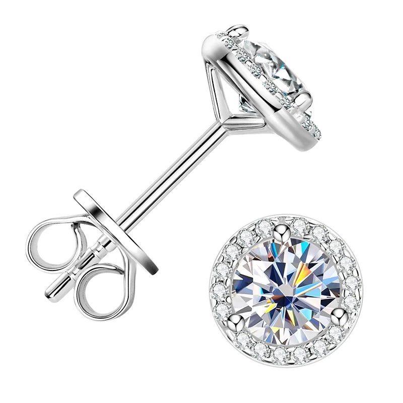 Classic Moissanite Stud Earrings – 925 Sterling Silver D Color Round Cut 0.5ct / 1ct / 2ct | Melisande