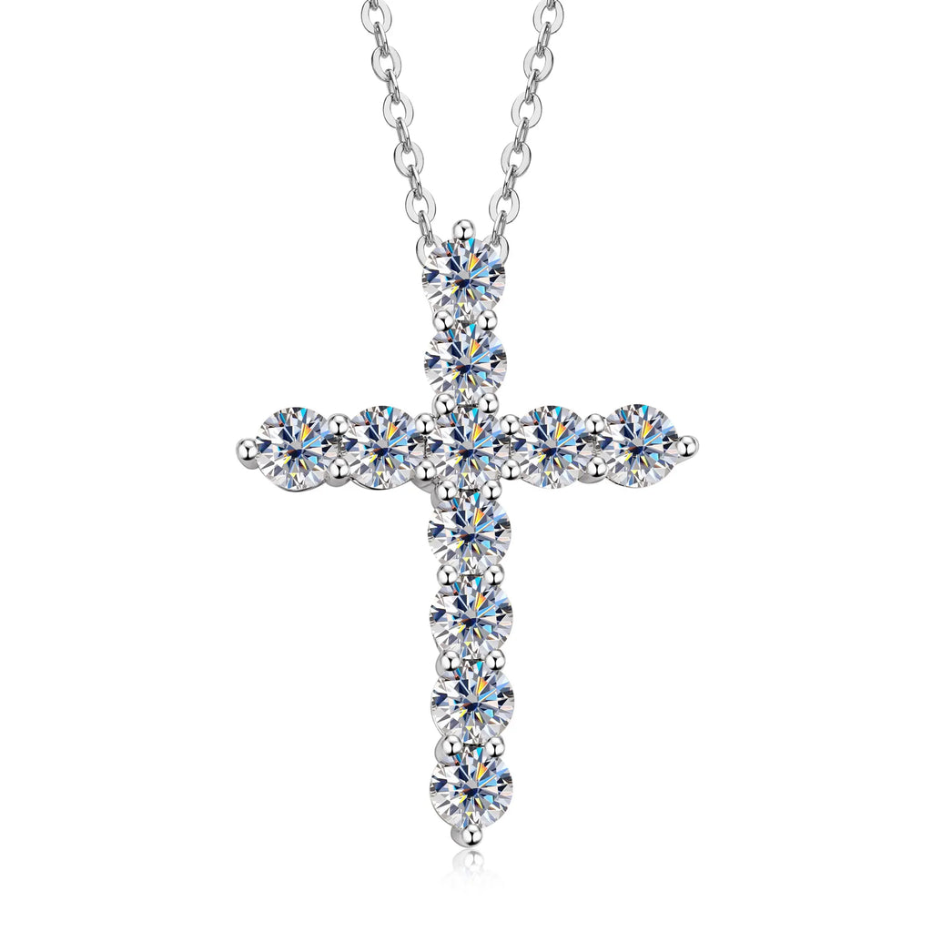 Classic 3.5mm Moissanite Cross Pendant Necklace, 925 Sterling Silver Adjustable Chain 45+5cm – Unisex Design – Melisande