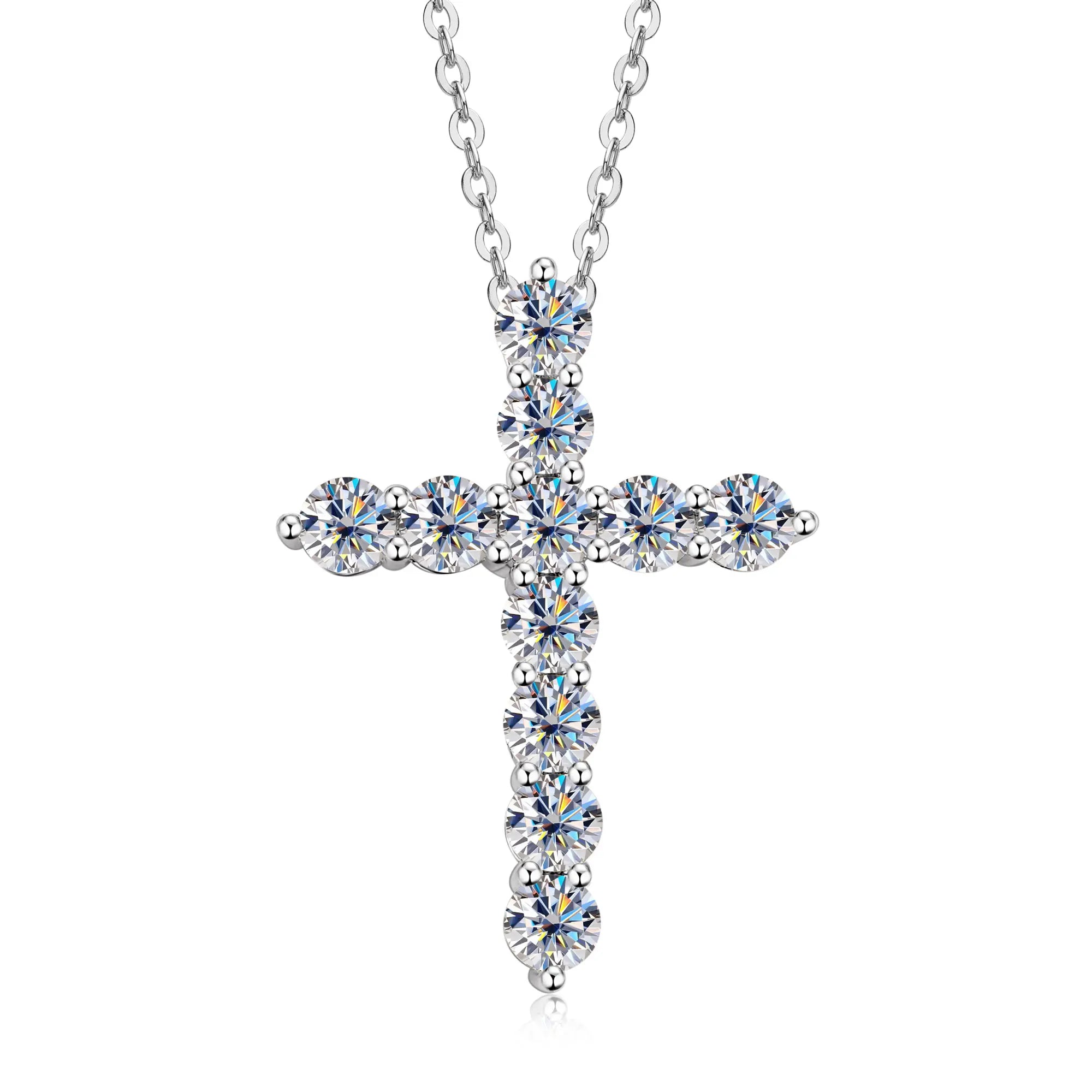 Classic 3.5mm Moissanite Cross Pendant Necklace, 925 Sterling Silver Adjustable Chain 45+5cm – Unisex Design – Melisande