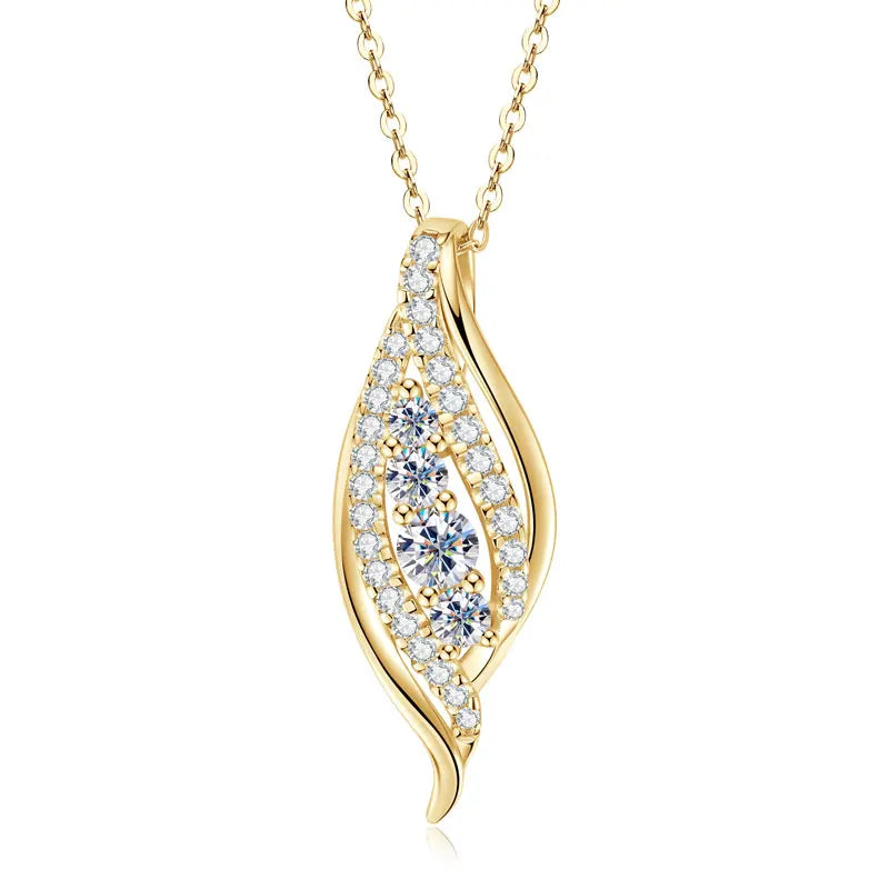 Moissanite Leaf Waterdrop Pendant Necklace, 925 Sterling Silver Adjustable Chain – Elegant Nature-Inspired Design – Melisande
