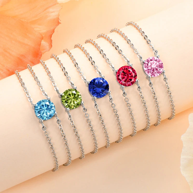 Colorful 12 Birthstone Bracelet, 6.5mm Lab Diamond Moissanite & Zircon Stones – Melisande