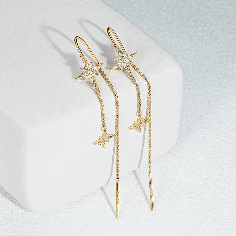 925 Sterling Silver Star Moissanite Earrings – Round Drop Ear Line Piercing Jewelry for Women | Melisande