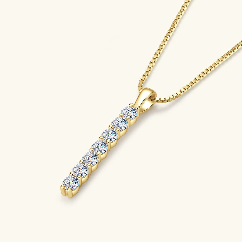 2.8mm 0.56cttw Moissanite Bar Pendant Necklace, 7-Stone Design, 925 Sterling Silver Adjustable Chain (45+5cm)– Melisande