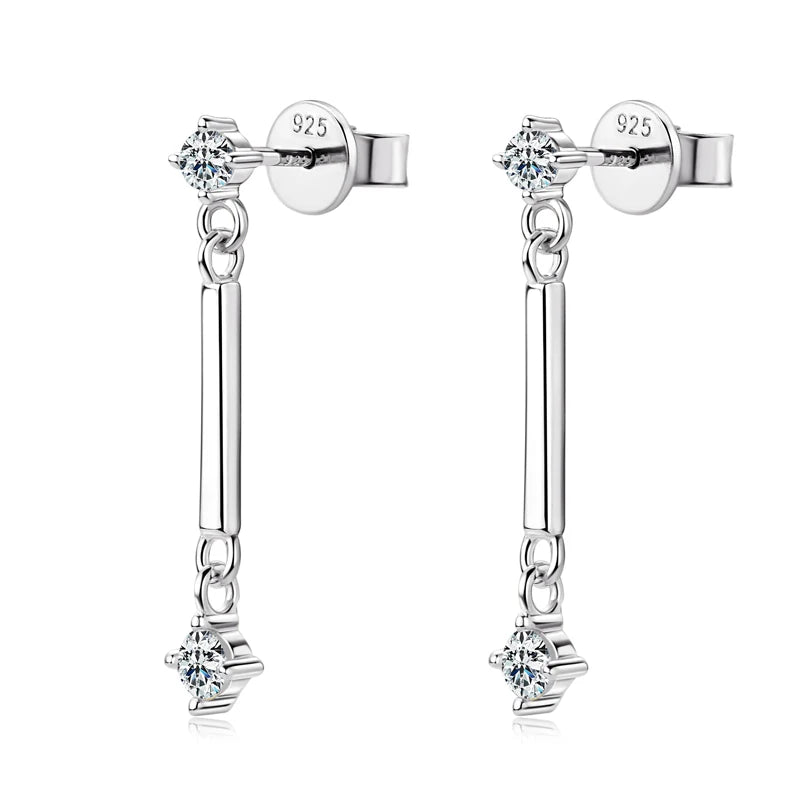 D Color Long Moissanite Drop Earrings – 925 Sterling Silver Piercing Stud Jewelry for Women | Melisande