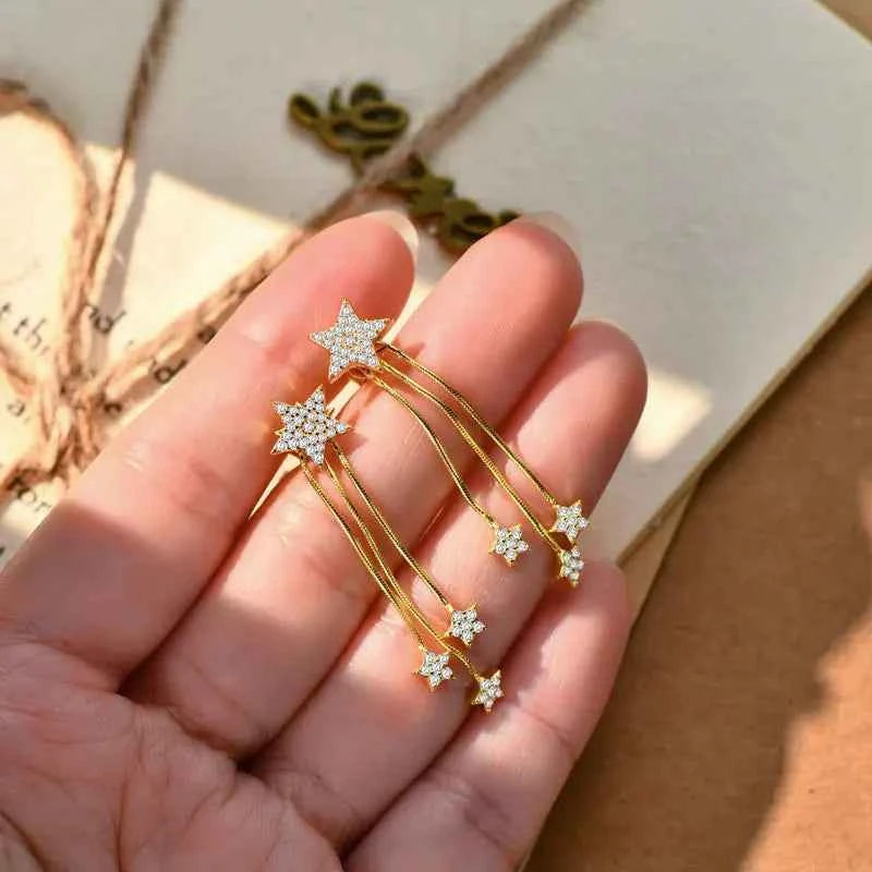 Moissanite Star Tassel Earrings – 925 Sterling Silver Certified Drop Dangle Jewelry | Melisande