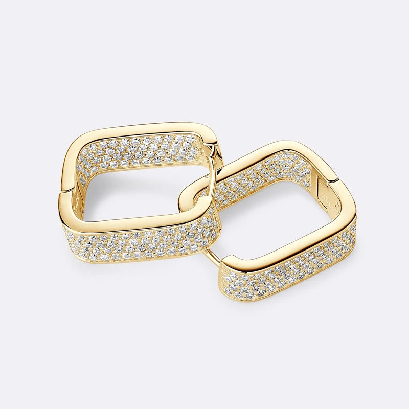 Square Moissanite Hoop Earrings – 925 Sterling Silver Full Round-Cut Piercing Jewelry | Melisande